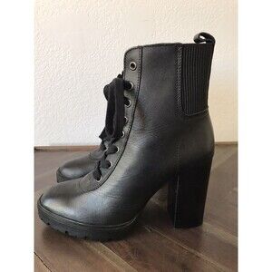 Steve Madden Black Leather Lace Up Heeled Combat Boots Booties Womens 9M